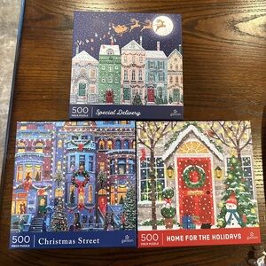 Galison Puzzle bundle of 3 - winter theme Christmas Street/Home for holidays